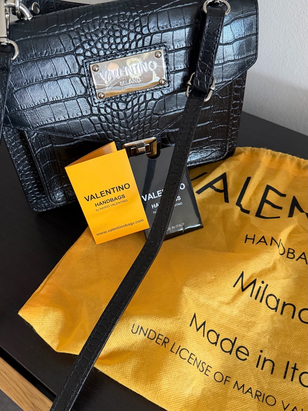 VALENTINO by Mario Valentino Black Croc-Embossed Mini Crossbody Bag - Picture 11 of 16